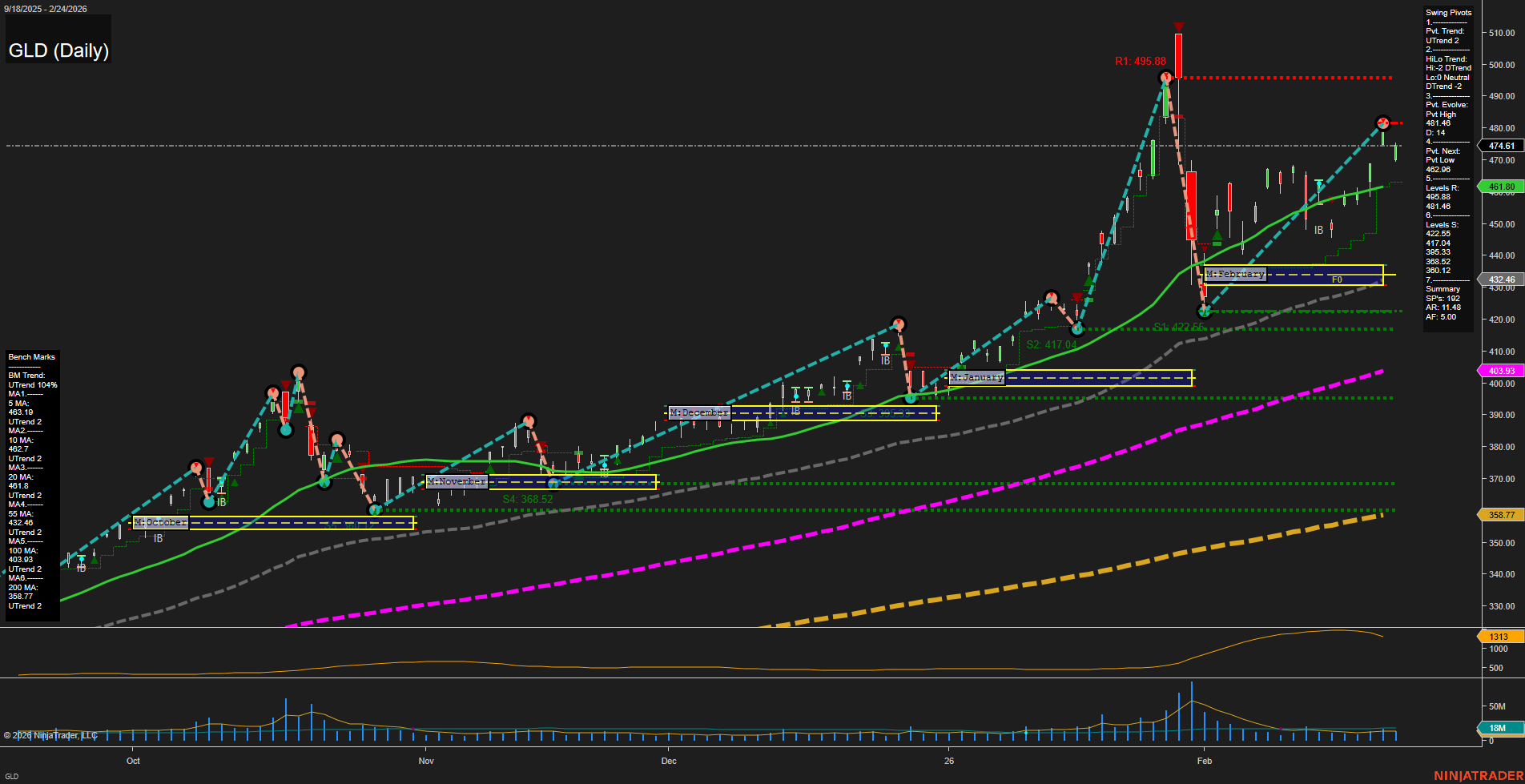 GLD SPDR Gold Shares Daily Chart Analysis: 2026-Feb-25 07:06 CT