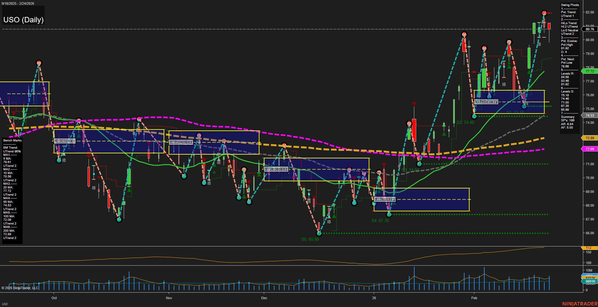 USO United States Oil Fund LP Daily Chart Analysis: 2026-Feb-25 07:11 CT
