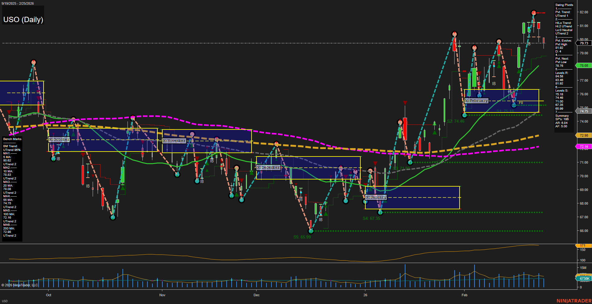 USO United States Oil Fund LP Daily Chart Analysis: 2026-Feb-26 07:13 CT