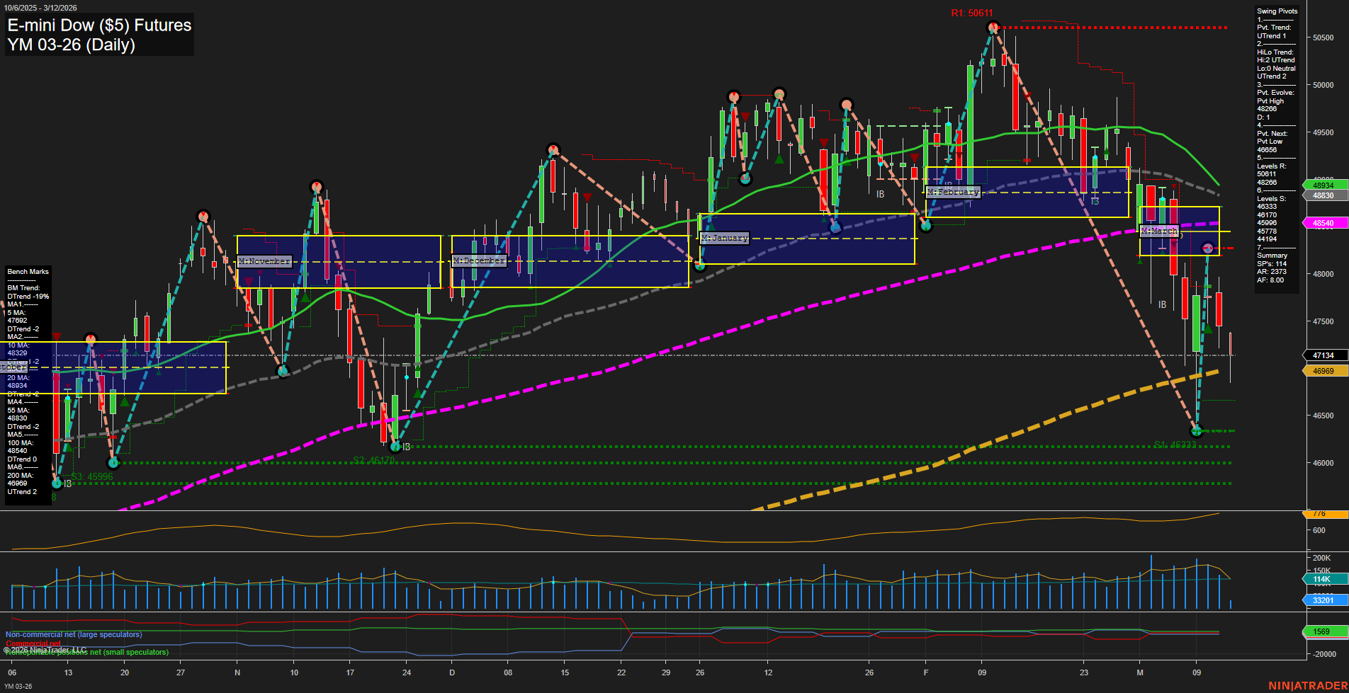 YM E-mini Dow ($5) Futures Daily Chart Analysis: 2026-Mar-12 07:11 CT