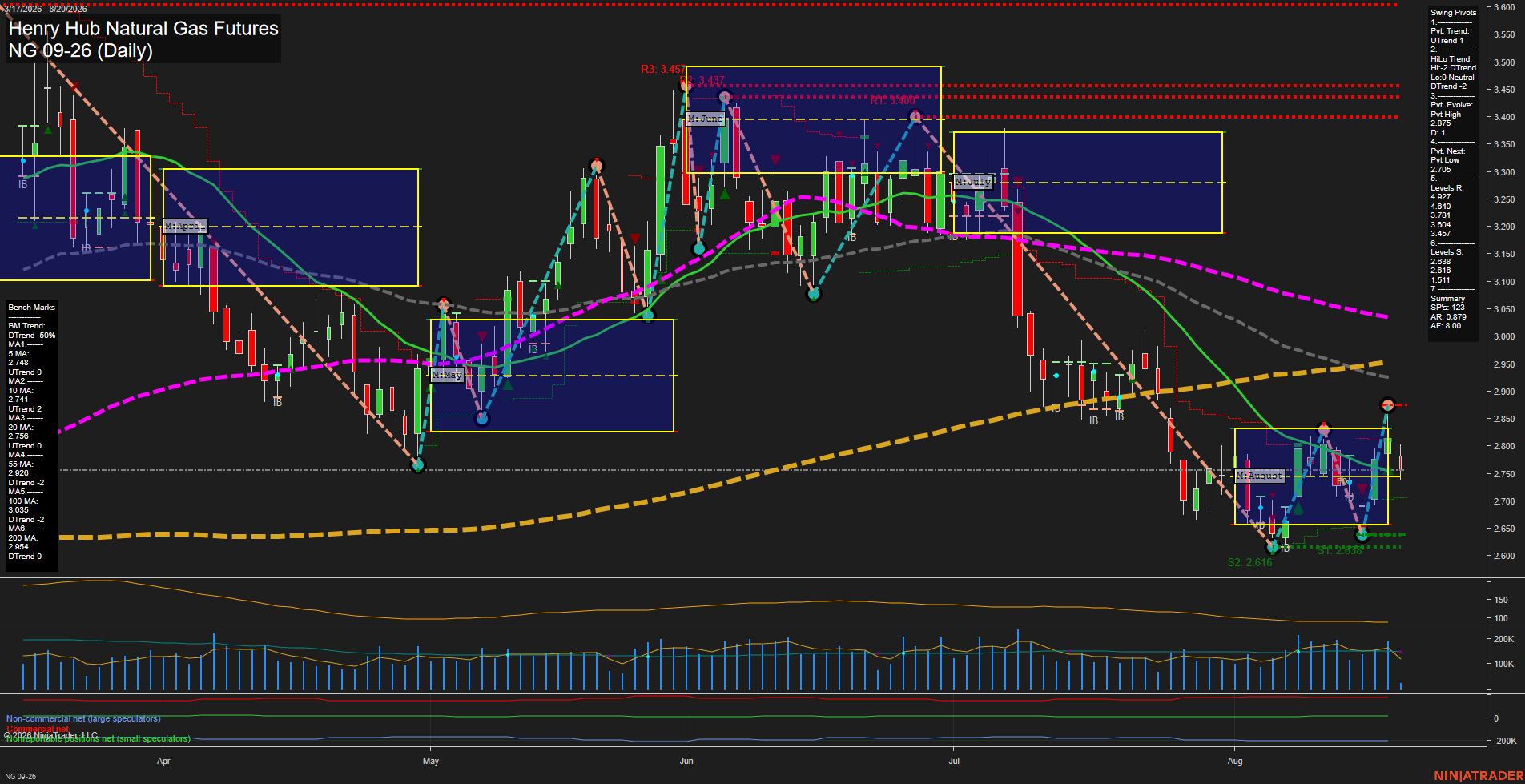 NG Henry Hub Natural Gas Futures Daily Chart Analysis: 2026-Aug-20 07:06 CT