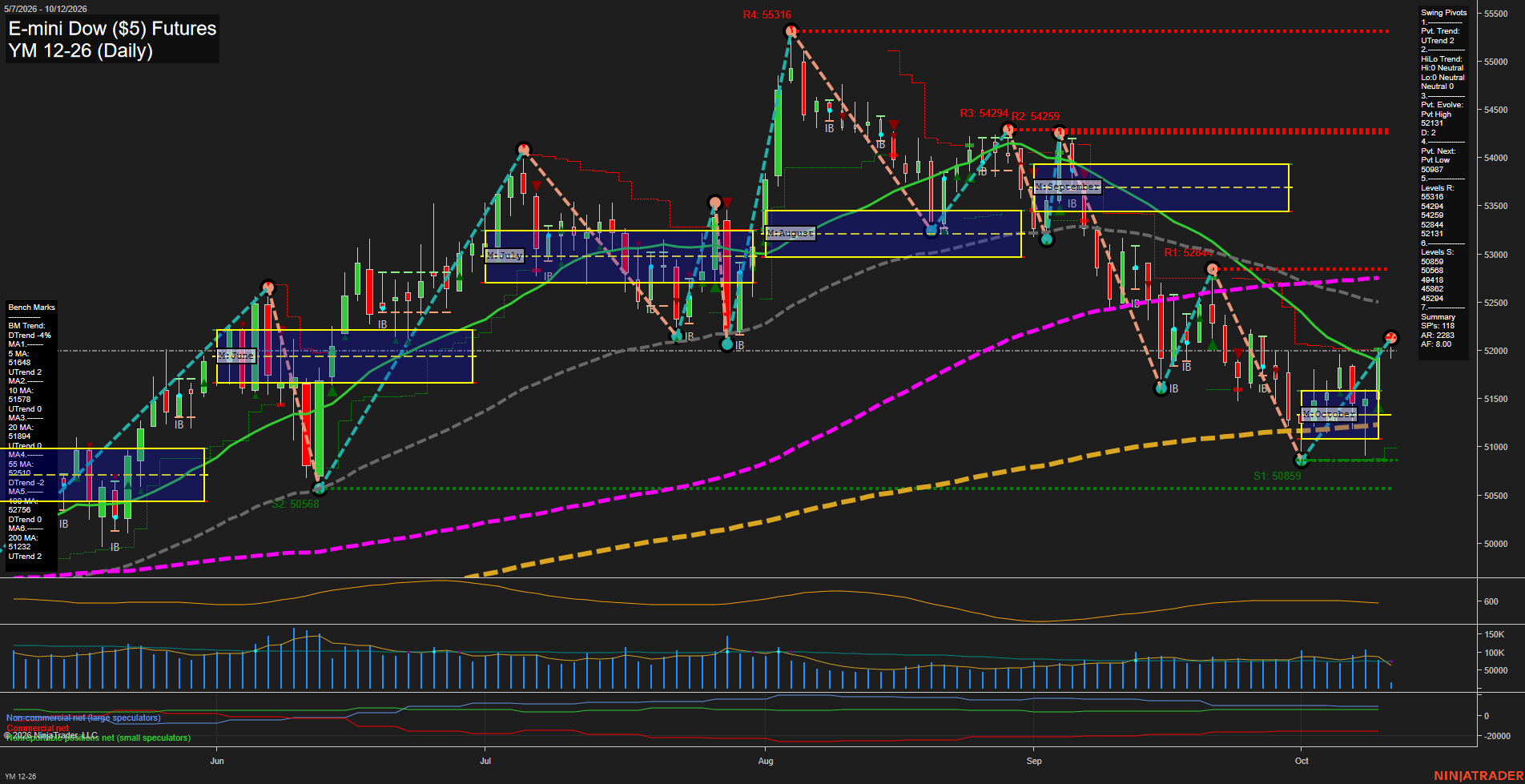 YM E-mini Dow ($5) Futures Daily Chart Analysis: 2026-Oct-12 07:11 CT