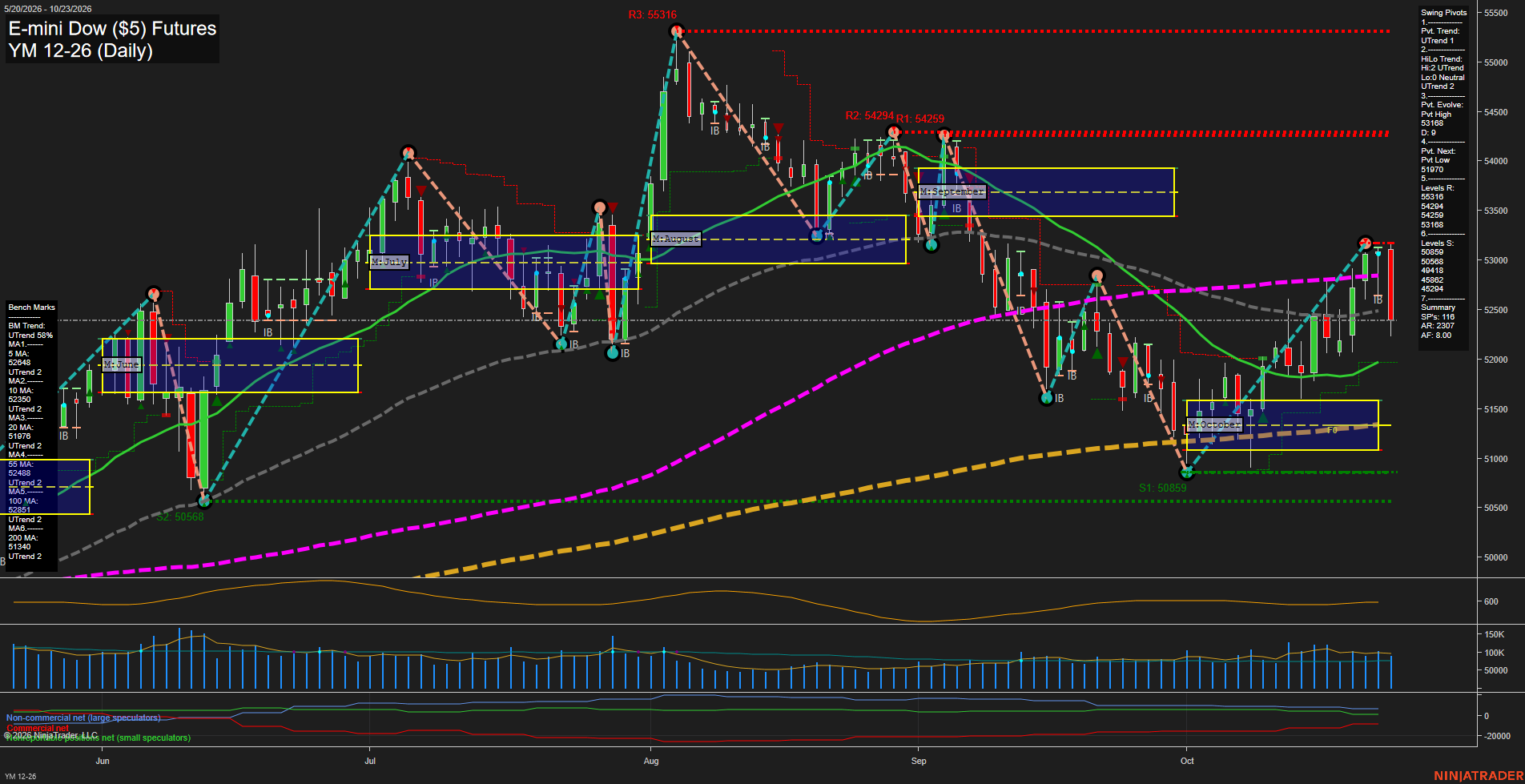 YM E-mini Dow ($5) Futures Daily Chart Analysis: 2026-Oct-24 07:09 CT